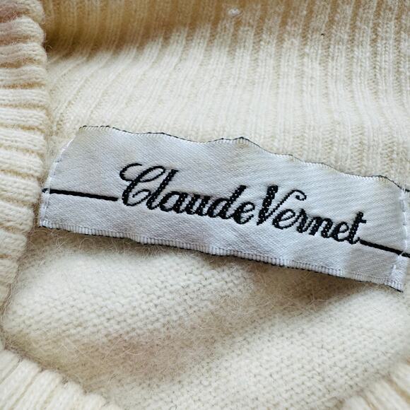 Claude Vernet Women Lambswool Angora Rabbit Hair Ivory Mock Turtleneck VTG Large - Picture 5 of 9